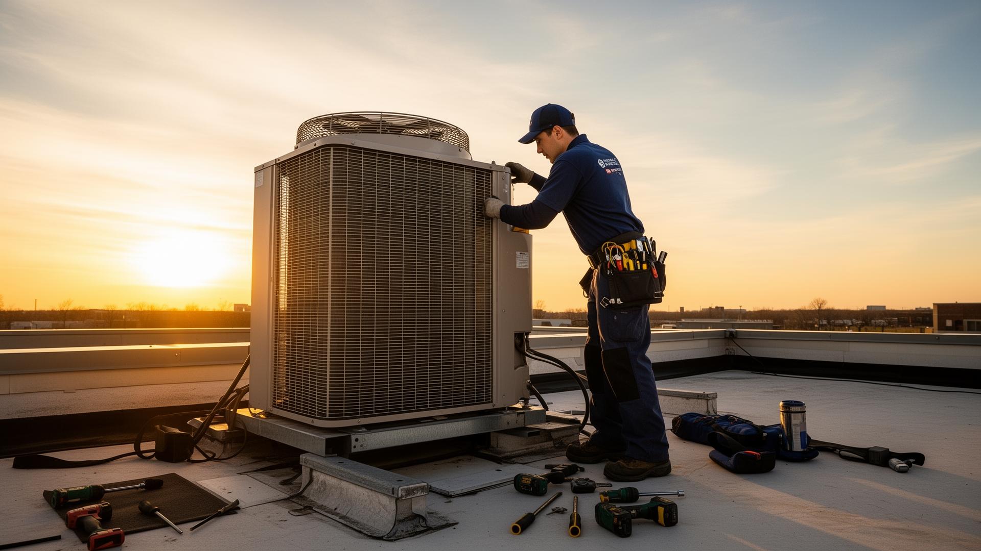 HVAC technician installing AC unit