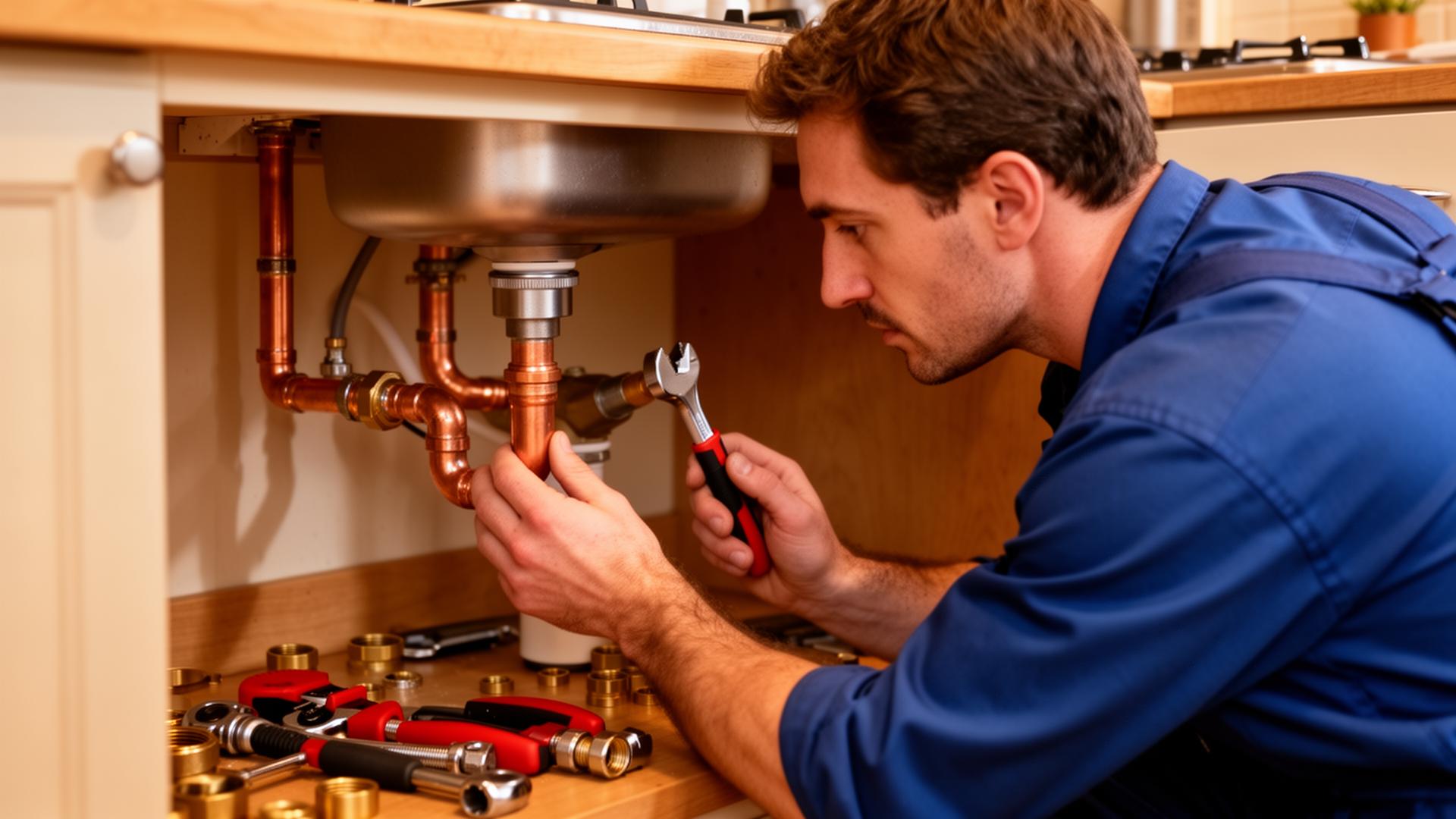 Professional plumber at work