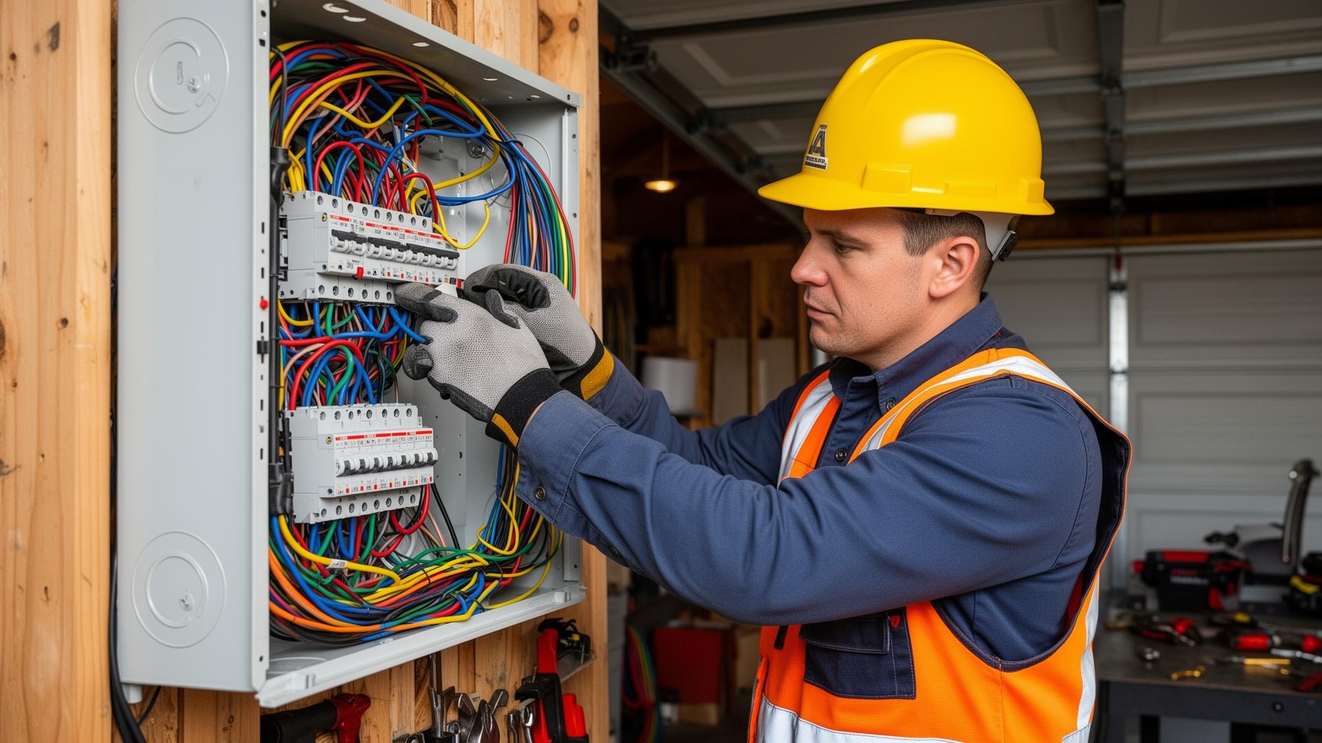 Electrician working on panel