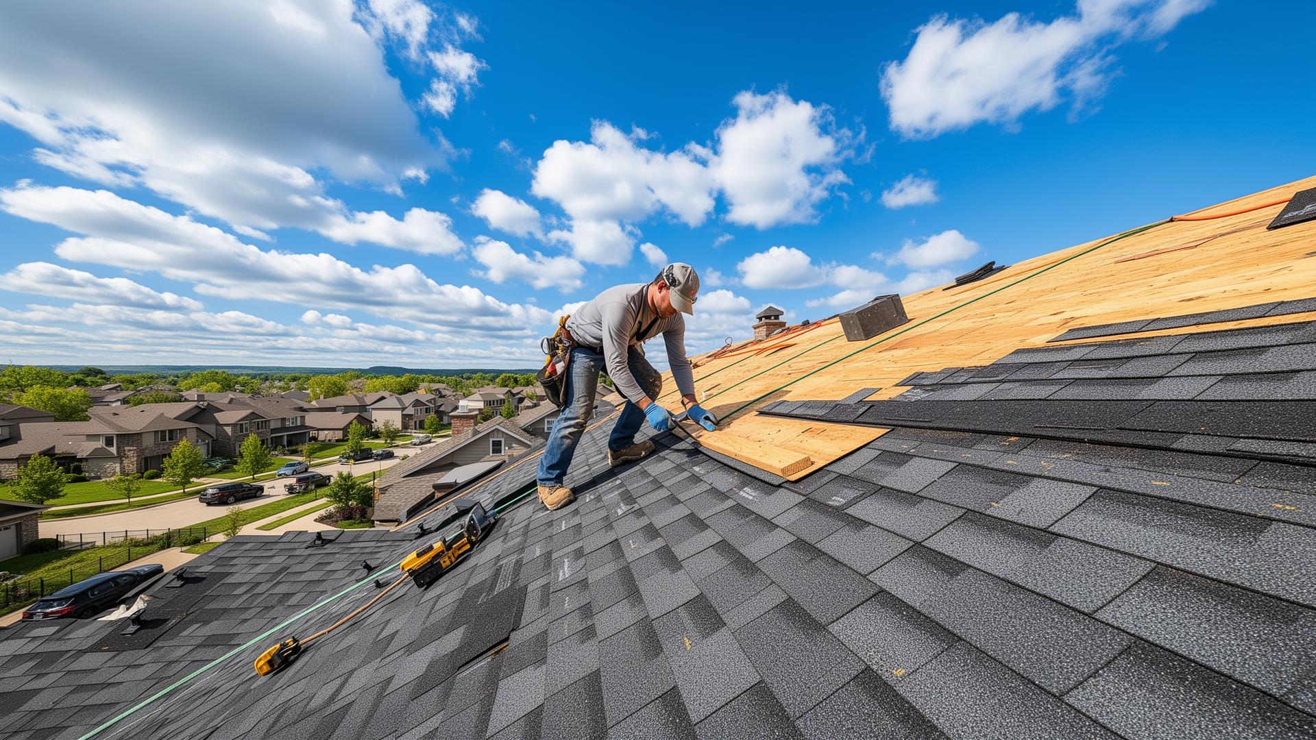 Roofing contractor on residential roof